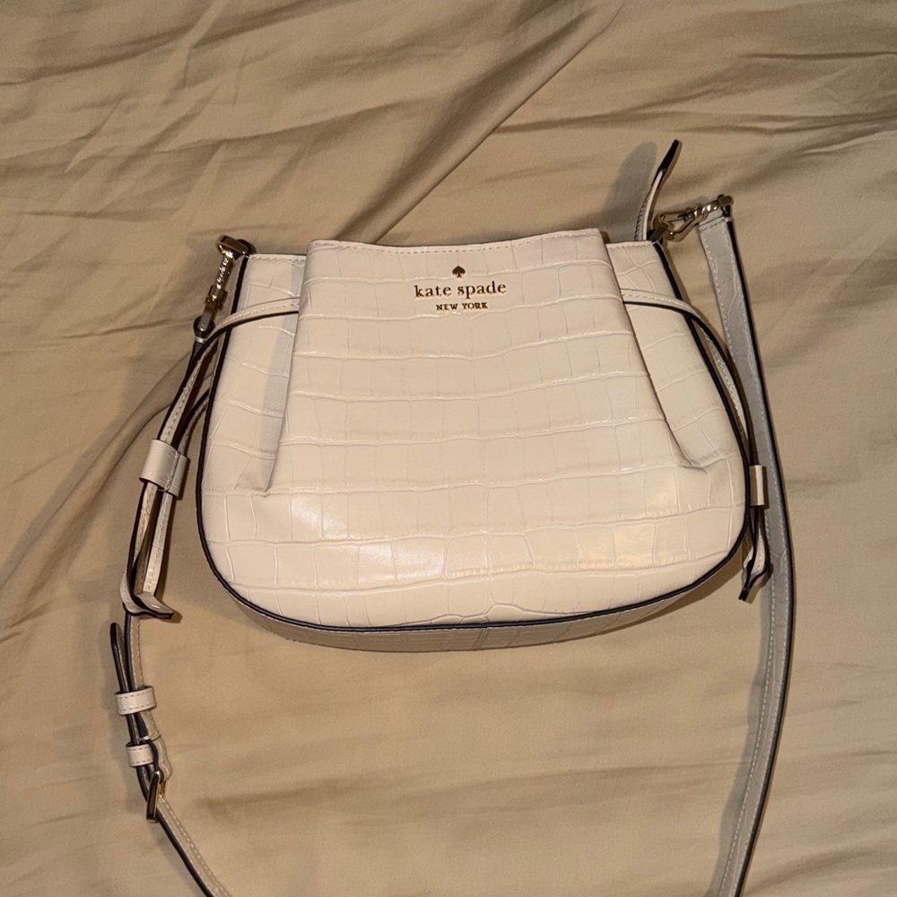 Kate Spade Cream Croc-Embossed Crossbody Bag